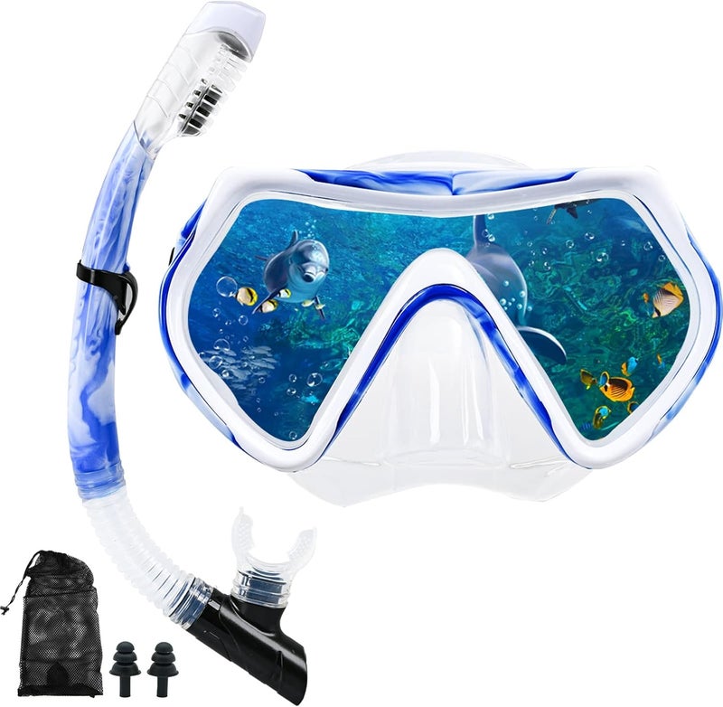 DIPUKI Snorkeling Gear for Adults, Dry Snorkel Mask Set, Scuba Diving Snorkle mask Set Adult, Panoramic Wide View Anti-Fog Dive mask, Swimming Diving Snorkeling Packages - Image 1